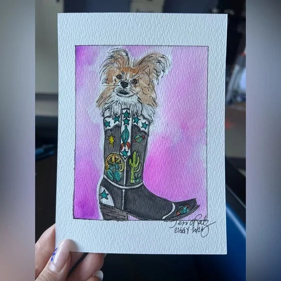CUSTOM Watercolor and Pen Pet Portrait 5x7 - Picture 2 of 14